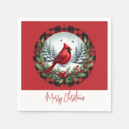 Red Cardinal with Holly Berries Serviette