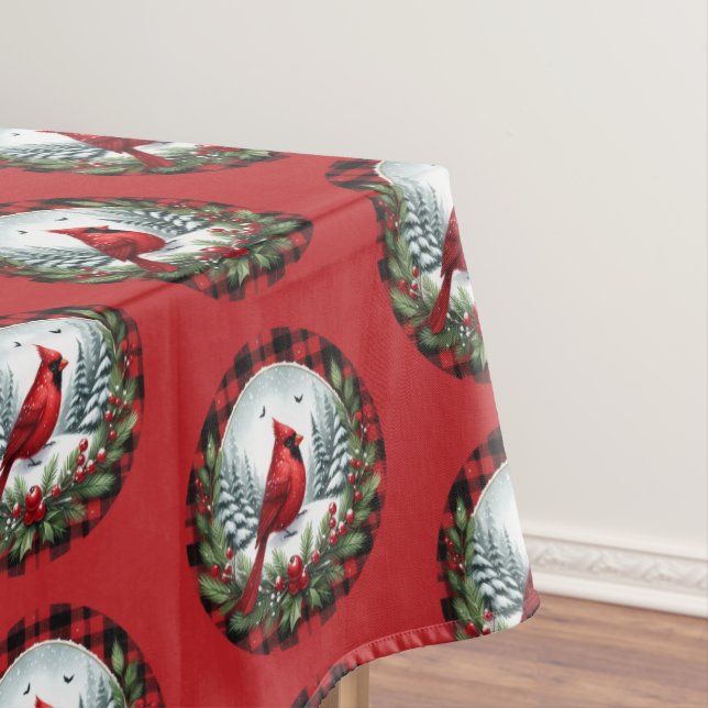 Red Cardinal with Holly Berries Tischdecke (Beispiel)