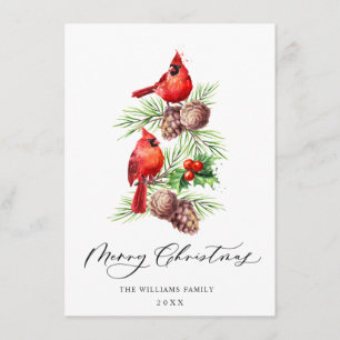 Red Cardinals Holly Berry Christmas Greeting Feiertagskarte