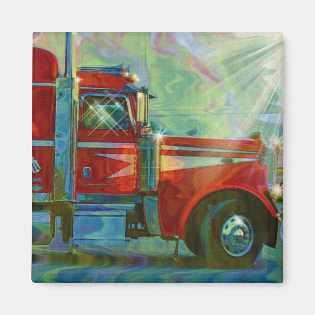 RED CARGO TRUCK BIG RIG TRUCKERS Magnet (Vorne)