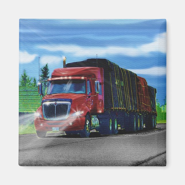 Red Cargo Truck Driver Gift Magnet (Vorne)