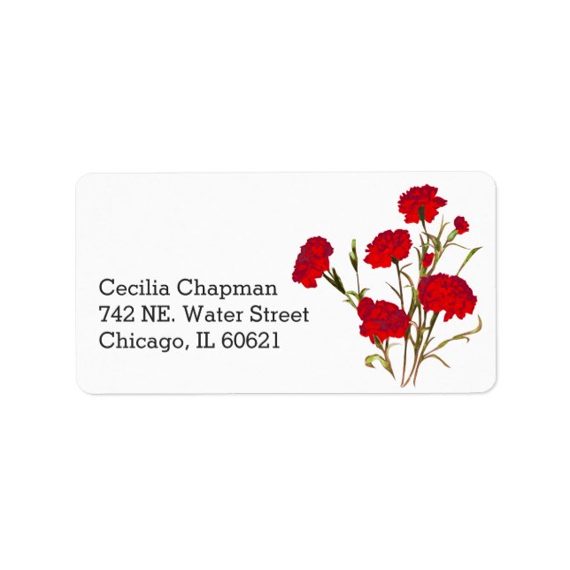 Red Carnation Blume Personalisierte Rücksendeadres Adressaufkleber (Vorne)