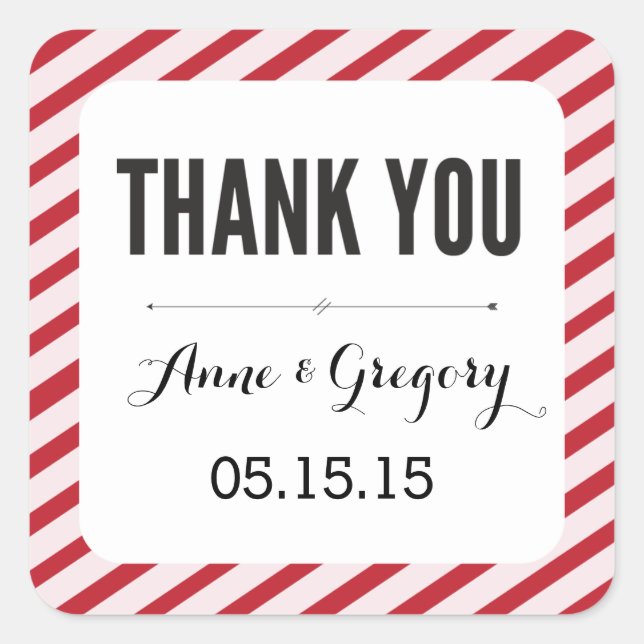 Red Carnival Stripes Vielen Dank für Ihr Interesse Quadratischer Aufkleber (Vorderseite)