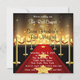 Red Carpet Hollywood Bat Mitzvah Birthday Invite Einladung