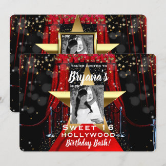 Red Carpet Hollywood Gold Stars Foto Party Einladung