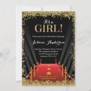 Red Carpet Hollywood Imitats Glitzer Girl Baby Sho Einladung