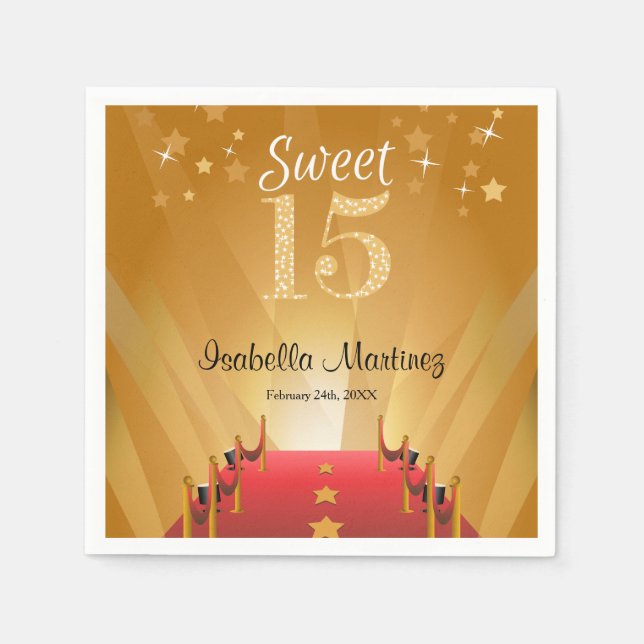 Red Carpet Hollywood Star Sweet 15 Birthday Serviette (Vorderseite)