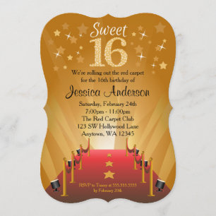 Red Carpet Hollywood Star Sweet 16 Birthday Einladung