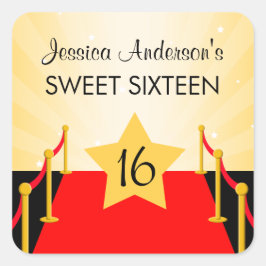 Red Carpet Hollywood Sweet 16 Birthday Quadratischer Aufkleber