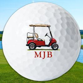 Red Cart Golfer Personalized 3 Initial Monogram Golfball