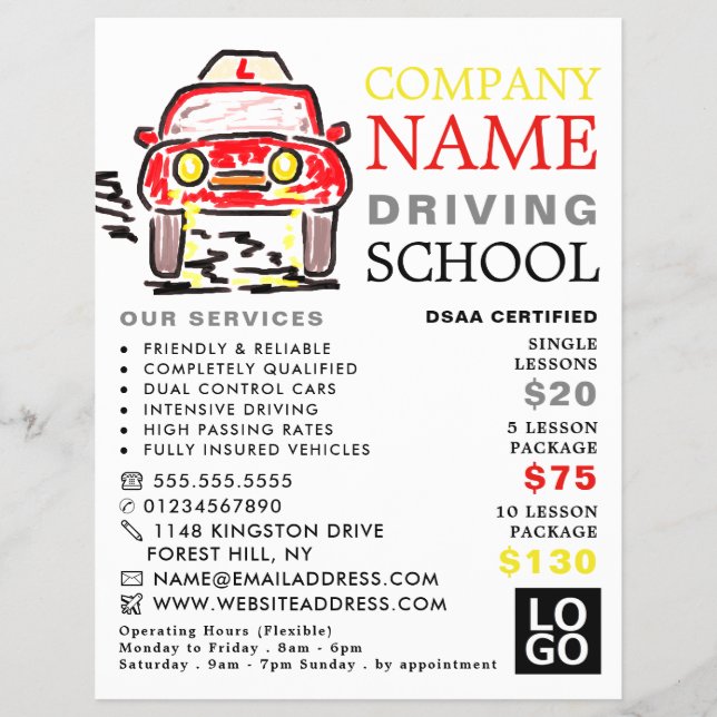 Red Cartoon Car, Driving School, Instructor Advert Flyer (Vorne)
