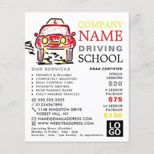 Red Cartoon Car, Driving School, Instructor Advert Flyer