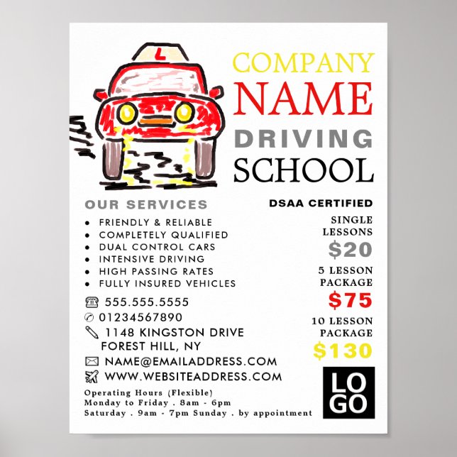 Red Cartoon Car, Driving School, Instructor Advert Poster (Vorne)