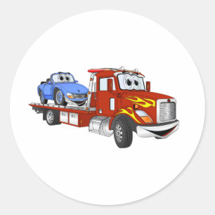 Red Cartoon Flatbed Tow Truck Runder Aufkleber