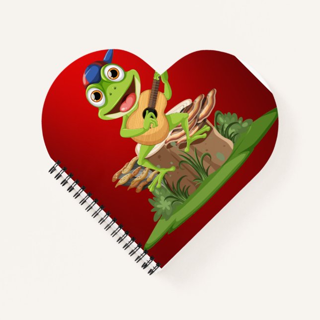 Red Cartoon Frog Playing Guitar Notizbuch (Vorderseite)