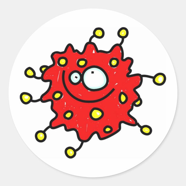 Red Cartoon Germ Runder Aufkleber (Vorderseite)