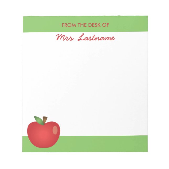 Red Cartoon School Apfel mit Individuelle Name Notizblock (Vorderseite)