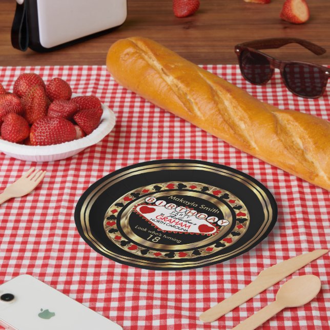 Red Casino Poker Chip Birthday Party Pappteller (Picknick)