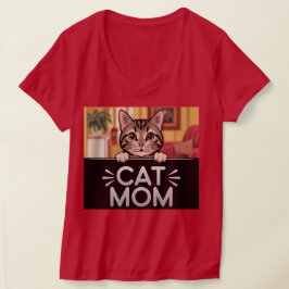 Red Cat Mama V-Neck T - Shirt