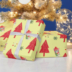 Red Cat Santa Xmas tree Nahtloses Muster Geschenkpapier