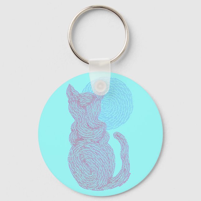 Red Cat und Moon Art Key Ring Schlüsselanhänger (Vorderseite)