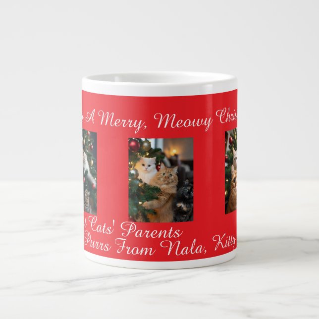 Red Cats Christmas, Image And Text, Customize,  Jumbo-Tasse (Vorderseite)