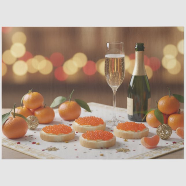 Red Caviar, Champagne, Tangerines, Festive Dinner Seidenpapier (Vorderseite)