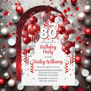 Red Celebration Balloons 80. Geburtstagsparty Einladung