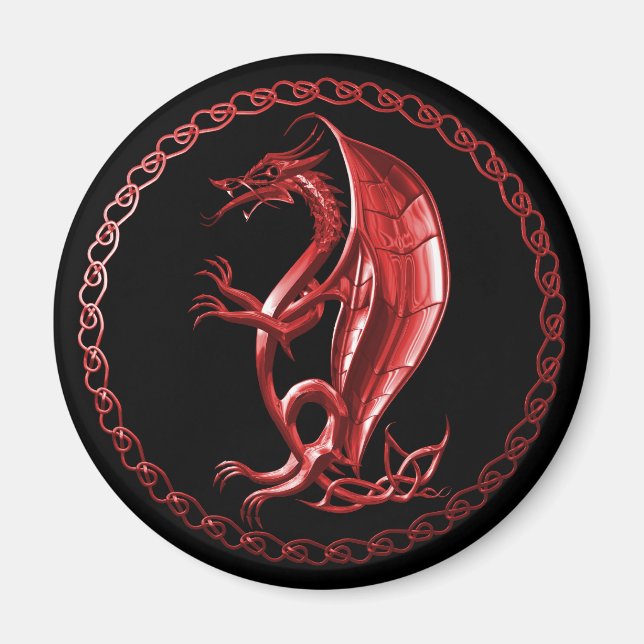 Red Celtic Dragon Magnet (Vorne)