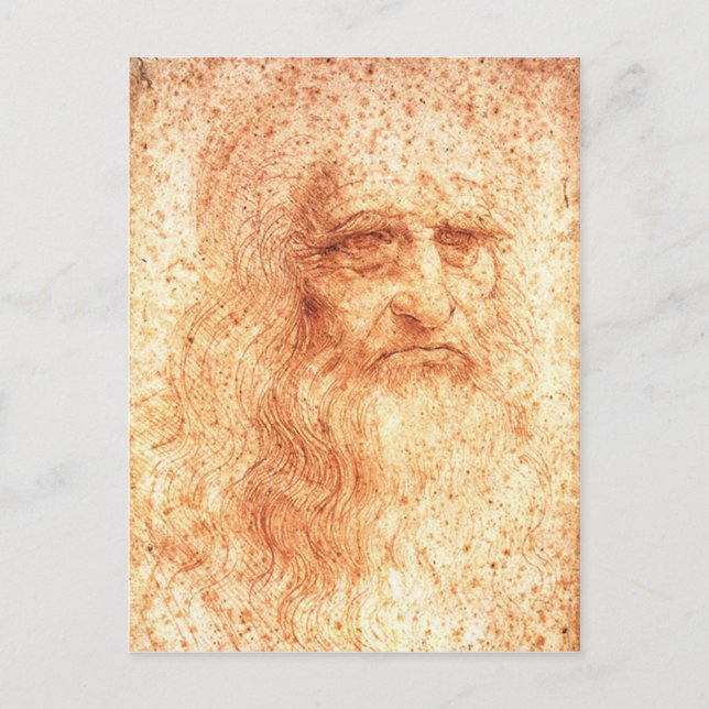 Red Chalk Leonardo da Vinci Selbstporträt Postkart Postkarte (Vorderseite)