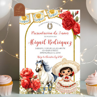 Red Charra Rose Girl Presentacion de 3 anos Invita Einladung