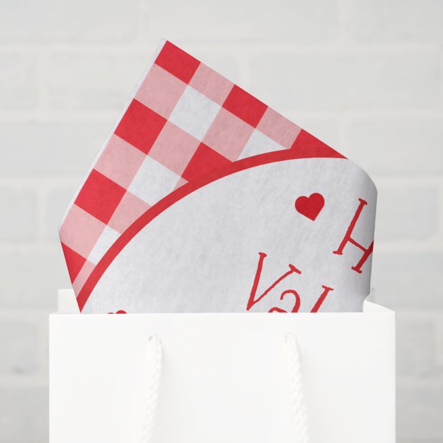 Red Check Red Hearts Valentine's Day Seidenpapier (Geschenktüte)