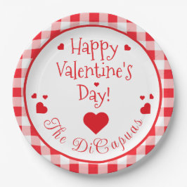 Red Check Red Hearts Whimsical Valentine's Day Pappteller