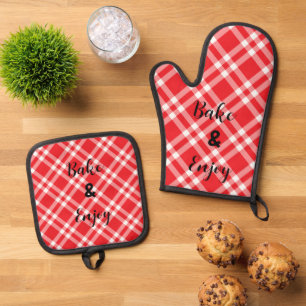 Red Checked Bake & Enjoy Ofenhandschuh & Topflappen-Set
