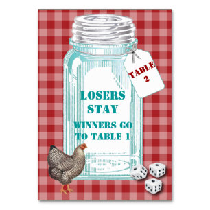 Red Checked Bunco Dice Table Card #1 Tischnummer