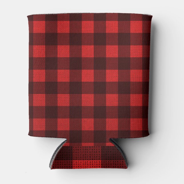 Red Checked Fabric: Textur Hintergrund Dosenkühler (Vorderseite)