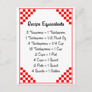 Red Checked Ruled Recipe Card Kitchen Equivalvalva Postkarte