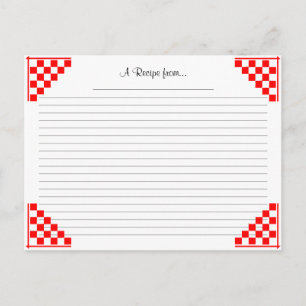 Red Checked Ruled Recipe Card mit Entsprechungen Postkarte