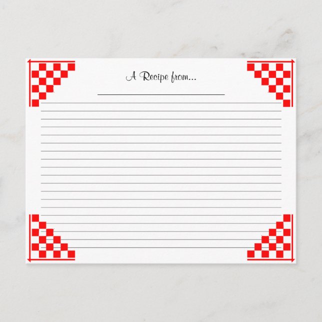 Red Checked Ruled Recipe Card mit Entsprechungen Postkarte (Vorderseite)