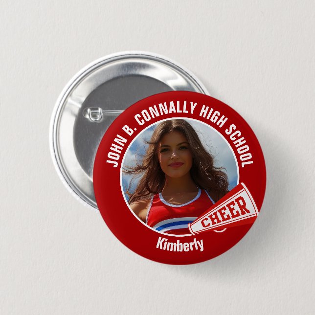 Red Cheerleader Foto High School Spirit Cheerleade Button (Vorne & Hinten)