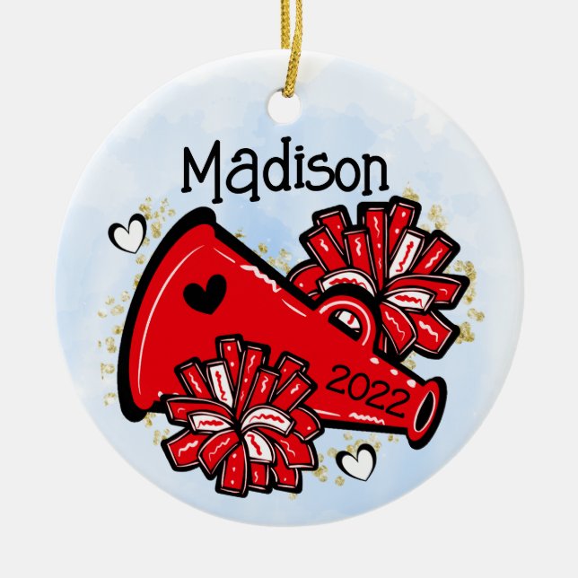 Red Cheerleader Ornament Megaphone Pom Pom (Vorne)