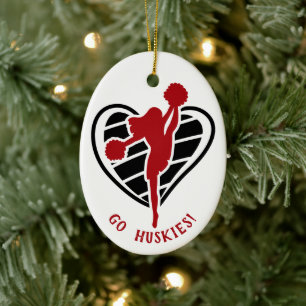 Red Cheerleader Team Name Keramik Ornament