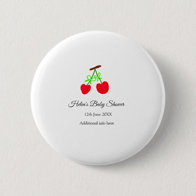 Red Chergreen bow add name date baby Dusche Button (Vorderseite)