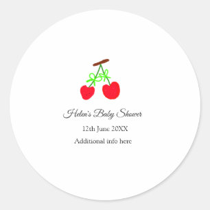 Red Chergreen bow add name date baby Dusche Runder Aufkleber