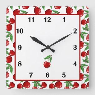 Red Cherries All Over Graphic Quadratische Wanduhr