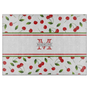 Red Cherries   Custom Monogram Cutting Board Schneidebrett