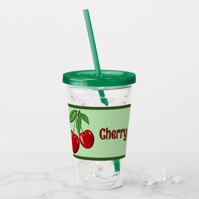 Red Cherries Design Personalisiert Acryltrinkbecher (Vorderseite Ice)