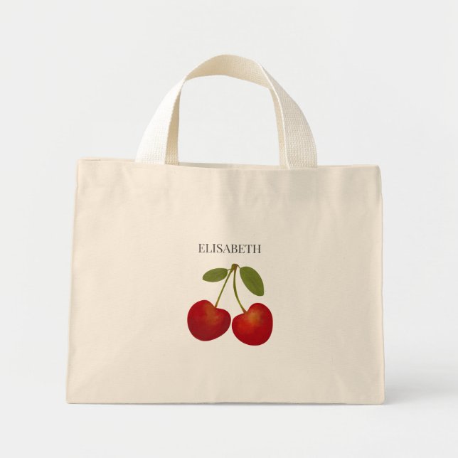 Red Cherries Frucht personalisieren Name Custom Mini Stoffbeutel (Vorne)