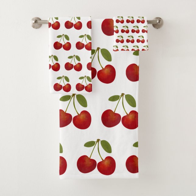 Red Cherries Frucht Personalisierter Name Badhandtuch Set (Insitu)