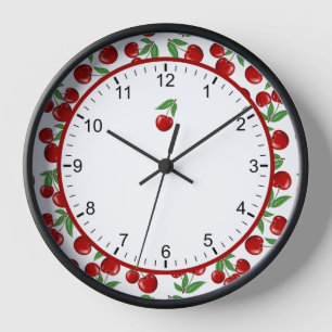 Red Cherries Graphic Retro Style Gerahmt Uhr